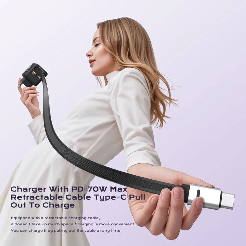 70W GaN Fast Charger with Retractable Cable